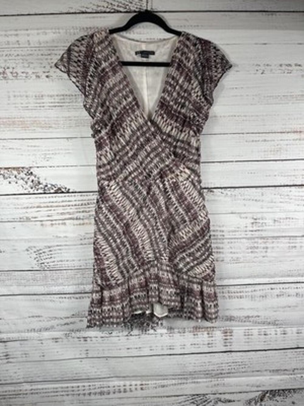 Armani Exchange Dress Womens 6 Multicolor Geometric Wrap Flutter Sleeve Ruffle